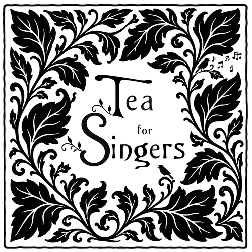 Tea for Singers branded mug with herbal tea and botanicals